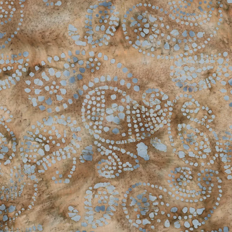 Popeline Baumwollwebware Paisley-Punkte in Beige-Graublau, Nahaufnahme der Oberfläche
